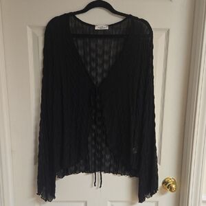NWOT Black Sheer Tie-Front Jacket